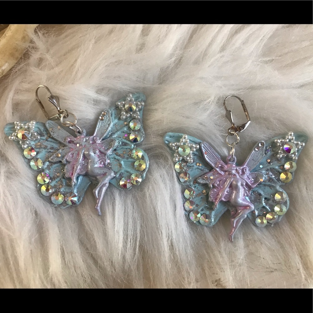 Pink and blue fairy earrings